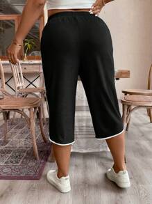Plus Size Women Drawstring Waist Loose Fit Capri Pants With Pockets Graduation,Back To School Outfits,Graduation,Teacher Outfits For Women,Back To School