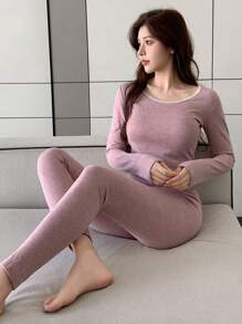 DAZY 女士蕾丝图案刺绣修身睡衣套装