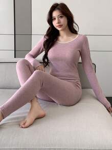 DAZY 女士蕾丝图案刺绣修身睡衣套装