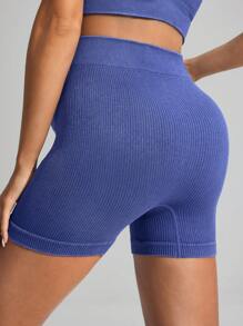 SHEIN Women's Baby Blue Seamless Maternity Shorts,Summer Gym Sportswear For Pregnant Women,Soft Fabric Supports Belly,Casual Tight-Fitting Daily Wear - Blue - View 2