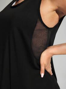 SHEIN Pregnant Women's Solid Color Crew Neck Asymmetric Hem Sleeveless Sports Top, Summer, For Maternity - Black - View 4