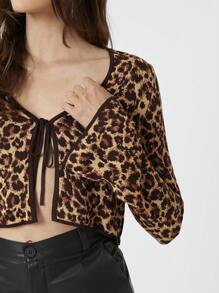 SHEIN EZwear Lightweight Leopard Print Knitted Cardigan, Spring Summer - Brown - View 10