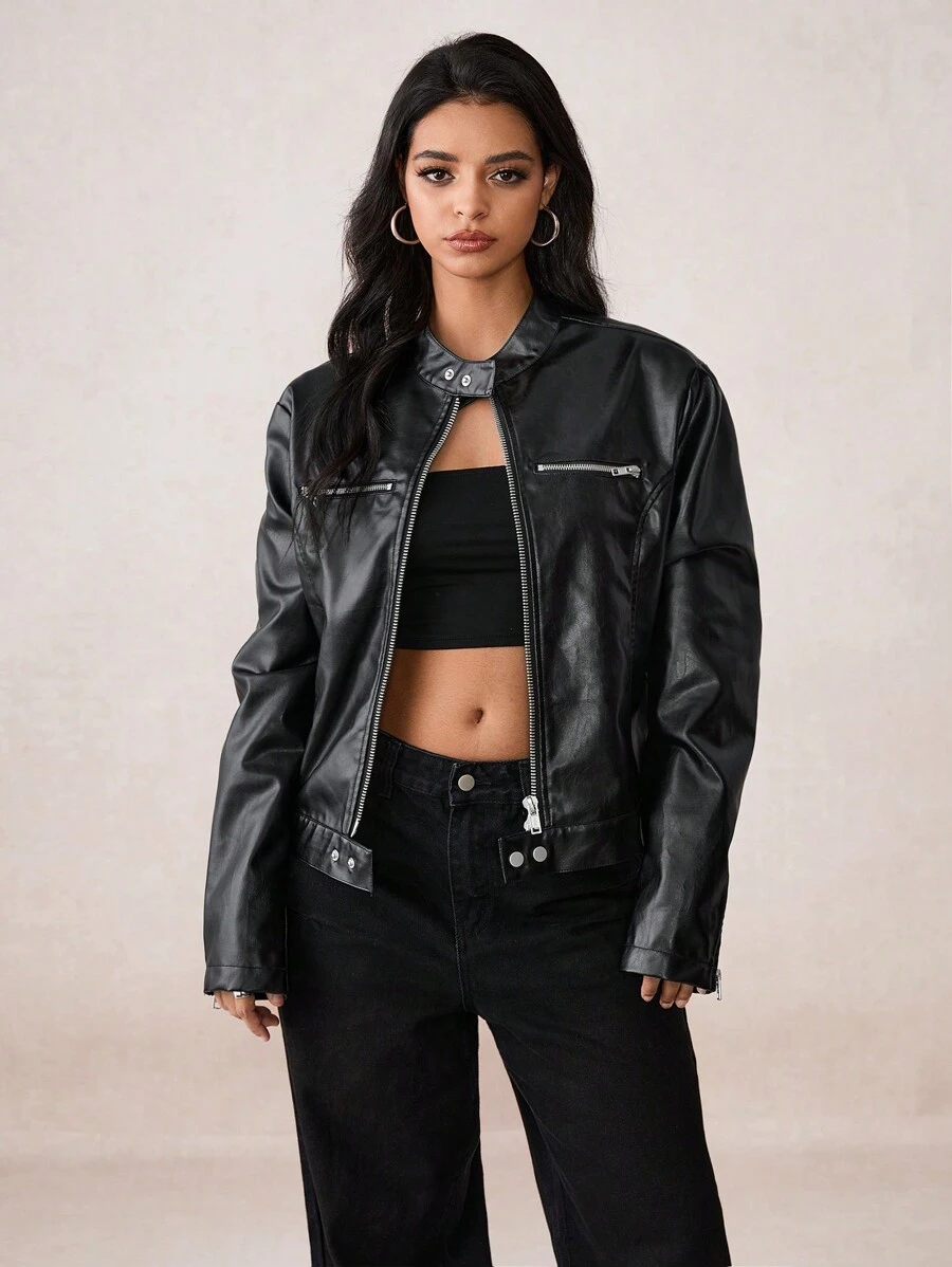 Manfinity VCAY Men's Woven Loose Cropped Relaxed Casual Jacket, Suitable For Autumn And Winter - Black - View 1