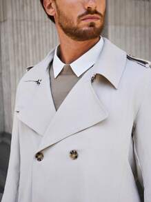Manfinity Homme Men's Contrast Color Patchwork Casual Long Sleeve Trench Coat - Khaki - View 6