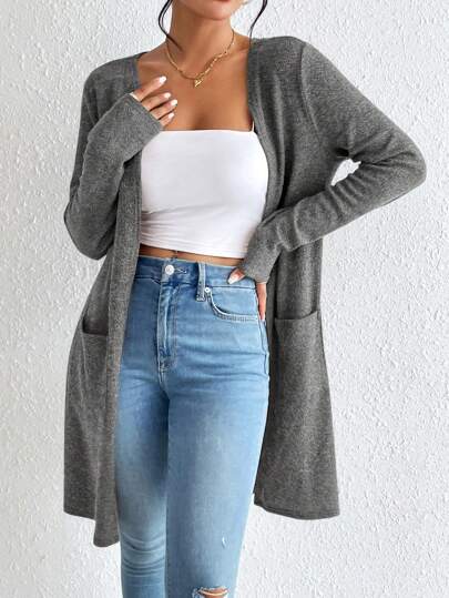 SHEIN Essnce Women's Elegant Solid Color Long Sleeve Regular Knitted Cardigan In Fall/Winter