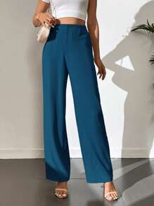 SHEIN Tall 女式纯色前扣修身休闲裤