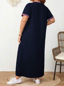 Mulvari Đầm Maxi In Chữ Tay Ngắn Màu Trơn Cỡ Lớn Thường Ngày Cho Nữ - Nhiều màu - Xem 2