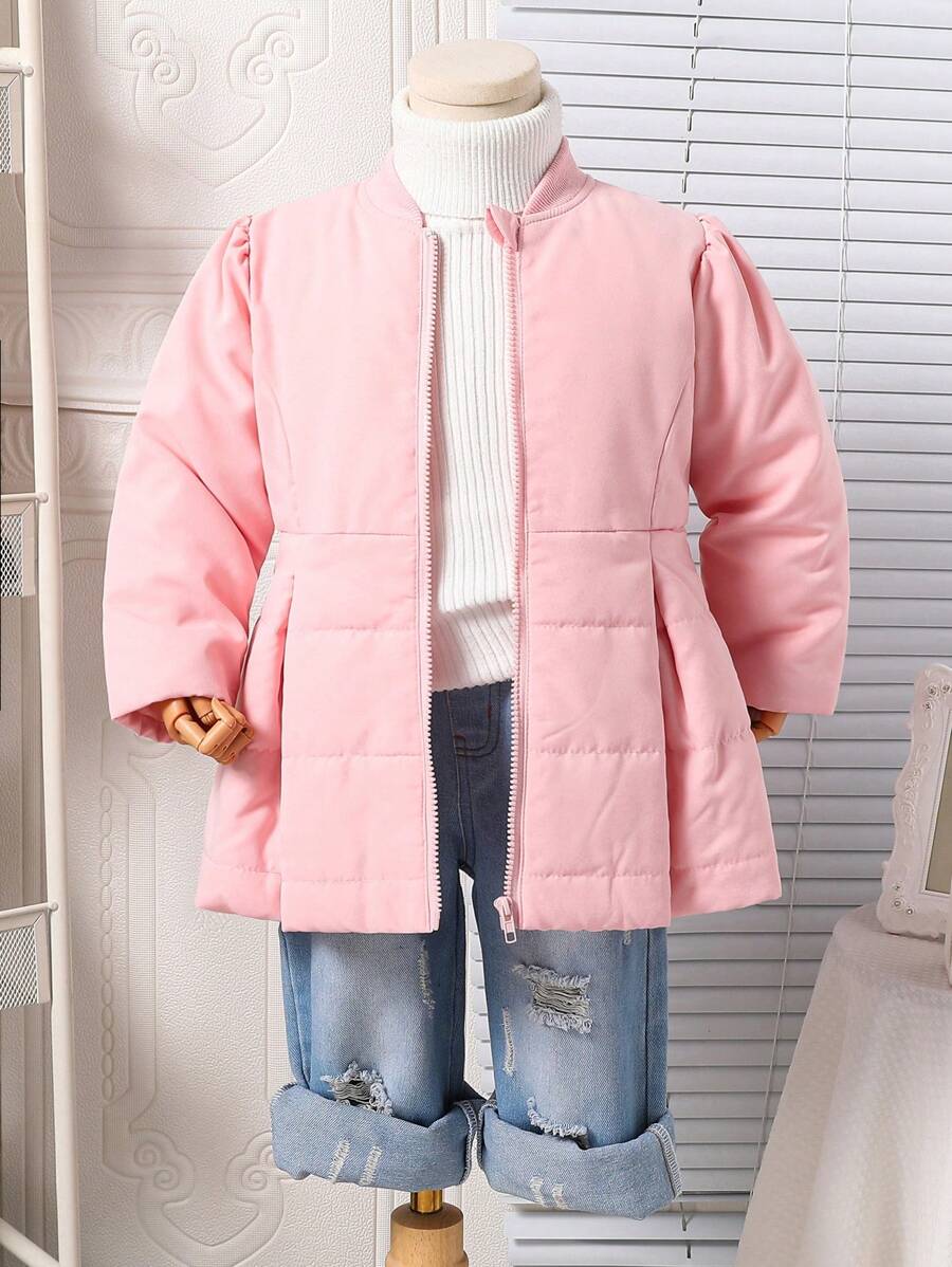 Young Girl Winter Fashion Casual Loose Thick Hooded Parka With Big Pockets, Letter/Icon Print, Warm Pink - Dusty Pink - View 1
