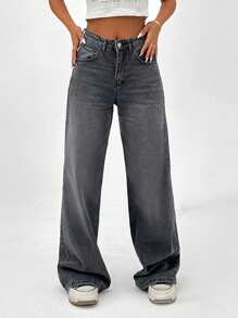 EURMUSE HIGH RISE WIDELEG GREY WOMEN JEAN - Dark Grey - View 5