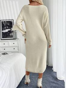 Chiquease Vestido de suéter casual de cuello redondo de manga larga de un solo color para mujer