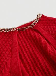 SHEIN MOD Fall Red Backless Metal Chain Detail Twist Sweater For Women,Elegant,Sexy, ,