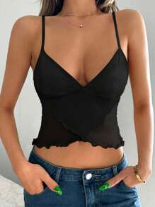 SHEIN ICON Summer Fashionable Sheer Mesh Spaghetti Strap - Black - View 1