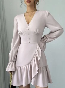 Chiquease Váy dệt có tay chuông - Bụi hồng - Xem 4