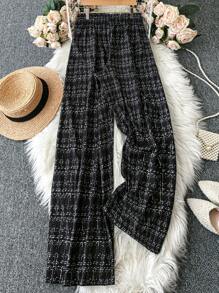 SHEIN LUNE Pantalones de otoño talla grande para mujer, pantalones largos y sueltos con estampado, para aeropuerto, atuendos, pantalones esenciales, ir y venir, minimalista, sencillo, ropa de oficina, vieja riqueza, uso casual diario, atuendo de vacaciones