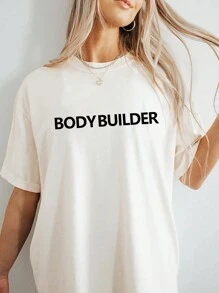 INAWLY Women Casual Letter Graphic Round Neck Drop Shoulder Sleeve T-Shirt