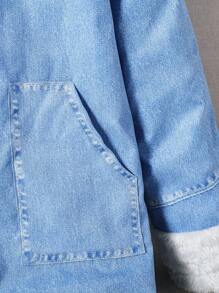 SHEIN Teen Girl Solid Color Button Front Pockets Thermal Lined Long Sleeve Jacket - Blue - View 8