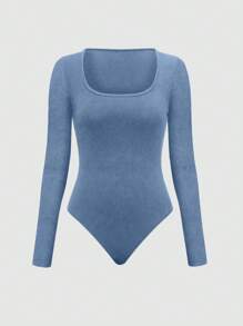 Franclia 2 件套纯色简约长袖连体裤和系带阔腿裤，休闲装 - 霧霾藍 - 查看 3