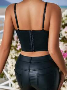 Zolique Women's Summer Sexy Embroidered Mesh Contrast Cropped Camisole - Black - View 2