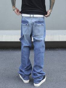 Manfinity EMRG Men's Casual Multi-Pocket Striped Denim Jeans - Blue - View 2