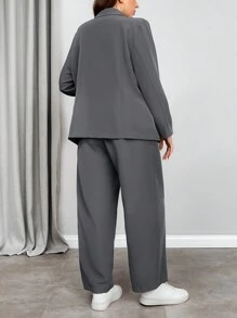 SHEIN Privé Bộ 2 món áo khoác blazer dài tối giản thường ngày cỡ lớn cho nữ màu xám - Xám - Xem 2