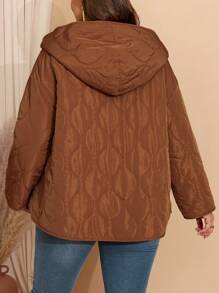 EMERY ROSE Plus Size Women's Solid Minimalist Hooded Thermal Jacket, Fall/Winter - Brown - View 2