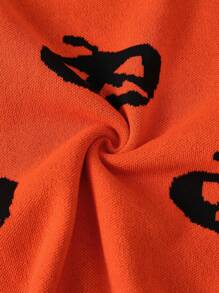 SHEIN VCAY Plus Size Women's Pumpkin Print Round Neck Long Sleeve Sweater In Fall/Winter - Orange - View 3