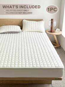 1 pieza Sábana ajustada acolchada sólida, ropa de cama, protector de colchón, cubrecama, sábana, textil para el hogar acogedor, protector de colchón transpirable y antipelusas, decoración del hogar, cubrecama decorativo de unicolor para dormitorio y dormitorio, se ajusta a todas las camas - individual, doble, queen, king, apto para todas las estaciones, lavable a máquina, cubrecama antipolvo, antideslizante, no incluye almohada ni funda de almohada, de vuelta al colegio