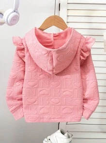 SHEIN 女童时尚秋冬韩版可爱3D花卉图案连帽拉链开衫，女宝宝薄款春秋外套