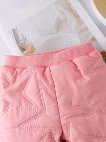 Baby Girl Star Pattern Embroidered Reversible Thermal Lined Casual Pants, For Fall/Winter - Black - View 6