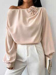 RosyDaze Women 3D Floral Decor Off Shoulder Long Sleeve Blouse Fall Cloth For Women - Baby Pink - View 6