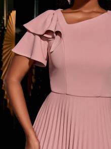 Elegant V-Neck Ruffle Hem Evening Dress - Spring/Summer Formal Dress, Suitable For Weddings, Galas, Red Carpets, And Formal Dinners, Also Can Be Worn As Party Dress Or Wedding Guest Dress - Dusty Pink - View 6