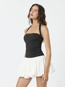 SHEIN EZwear Halter Solid Ruffle Mini Dress - Multicolor - View 6