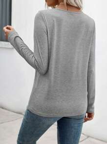 EMERY ROSE Áo thun nữ dài tay cổ tròn thông thường - Xám - Xem 2