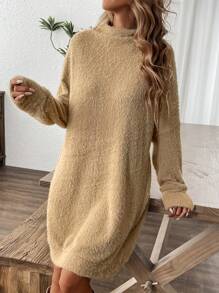 SHEIN LUNE 女士漏斗领蝙蝠袖长裙 - 駝色 - 查看 5