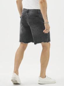 Manfinity Hypemode Men's Solid Color Frayed Hem Pocket Denim Shorts For Summer - Grey - View 2