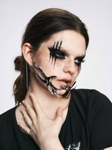 ROMWE Goth 1pc Cyberpunk Unique Creative Asymmetrical Face Cover Mask - Silver - View 5