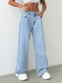 RueChic Women Rigid Belt Detailed Wide Leg Baggy Jeans - Medium Wash - View 8