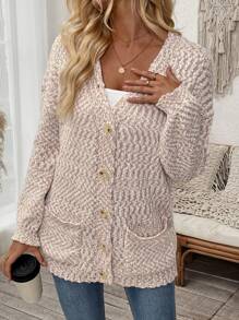 Chiquease Women's Solid Color Button Front Long Sleeve Cardigan With Pockets - Dusty Pink - View 7