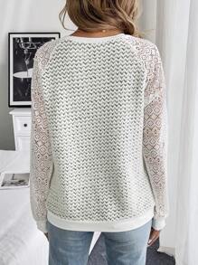 Chiquease Women Hollow Out Splicing Long Sleeve Pullover Sweatshirt For Indoor & Outdoor, Autumn - Apricot - View 2