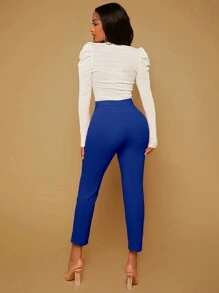 SHEIN SXY Solid Cropped Skinny Trousers - Royal Blue - View 2