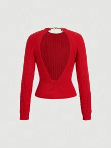 SHEIN MOD Fall Red Backless Metal Chain Detail Twist Sweater For Women,Elegant,Sexy, ,