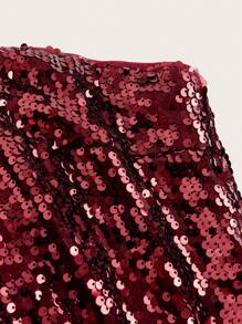 SHEIN ICON 银色亮片短款抹胸 - 酒紅色 - 查看 4