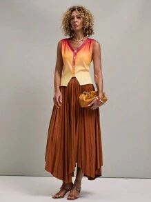 SHEIN Unity Women Solid Color Simple Everyday Pleated Skirt - Rust Brown - View 4
