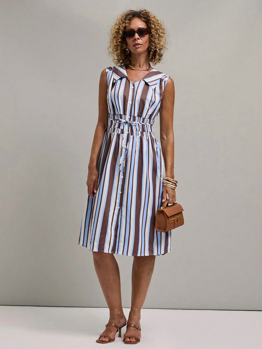 SHEIN Unity Women's Striped Print Sleeveless Casual Shirt - Multicolor - View 1