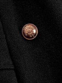 Flirla Plus Size Double Breasted Hooded Long Sleeve Coat, For Winter - Black - View 3