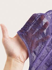 SHEIN ICON Solid Color Spaghetti Strap Lace Patchwork Casual Top - Purple - View 5