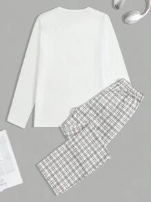 Cotton Men Bear Printed Regular Longsleeve Homewear Set - White - View 2
