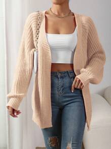 Chiquease Áo khoác cardigan dài tay thời trang rộng rãi thường ngày cho nữ - Màu be - Xem 3