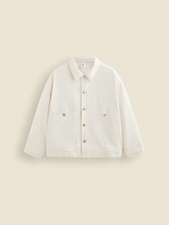 THE HAPPY LOOK 青少年男孩撞色罗纹金属纽扣夹克，纯色长袖外套，秋冬