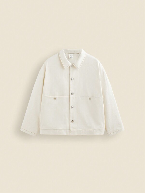 THE HAPPY LOOK Teen Boys' Contrast Binding Ribbed Metallic Button Jacket, Solid Color Long Sleeve Coat, Autumn/Winter